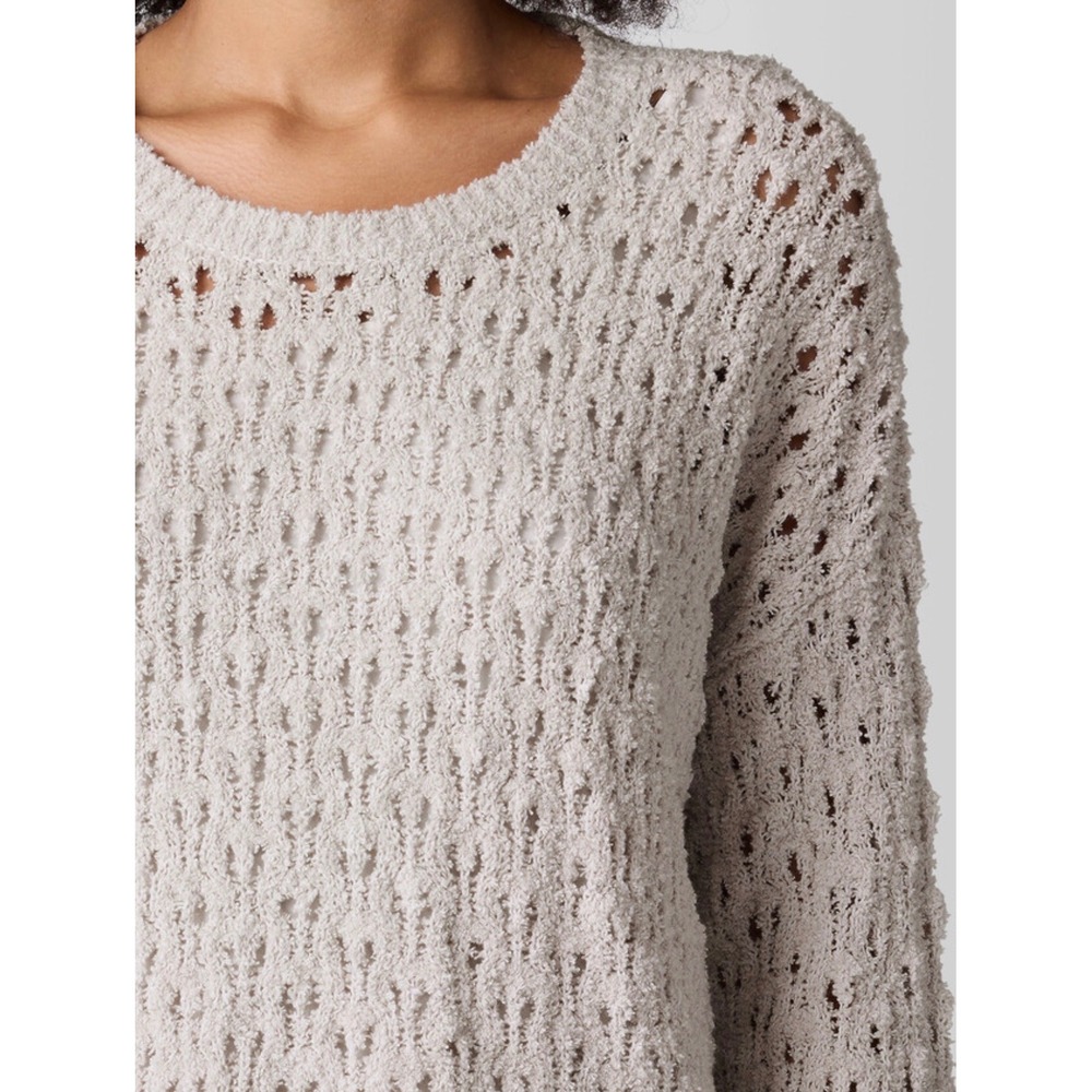 Eileen Fisher M Tan Organic Cotton Fluff Bracelet Sleeve Top Cashmere Knit NWT - Picture 4 of 16